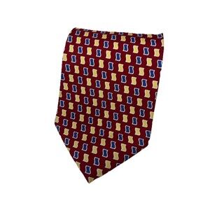 x'Andrini Tie‎ Red Geometric Pattern All Silk Hand Sewn USA Vintage 57"x 3.75"